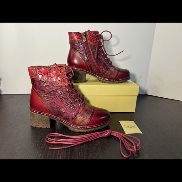 L'Artiste by Spring Step Leather Boots Fallinluv Bordeaux Size EU 38/US 7.5-8 - Picture 2 of 16